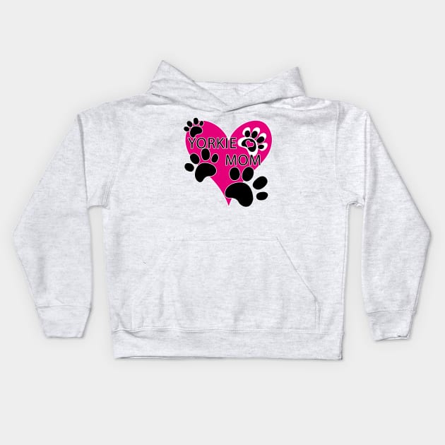 Yorkie Mom Big Heart Dog Paw Prints Kids Hoodie by TLSDesigns